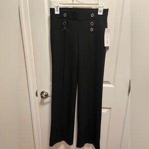 Chloe & Jasmine Black Wide-Leg Stretch Pants with Button Detail
